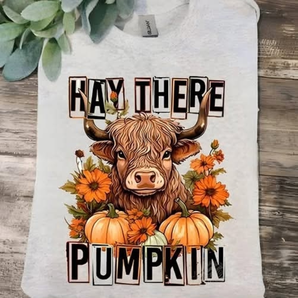 Graphic Tee with Pumpkin and Bull Design